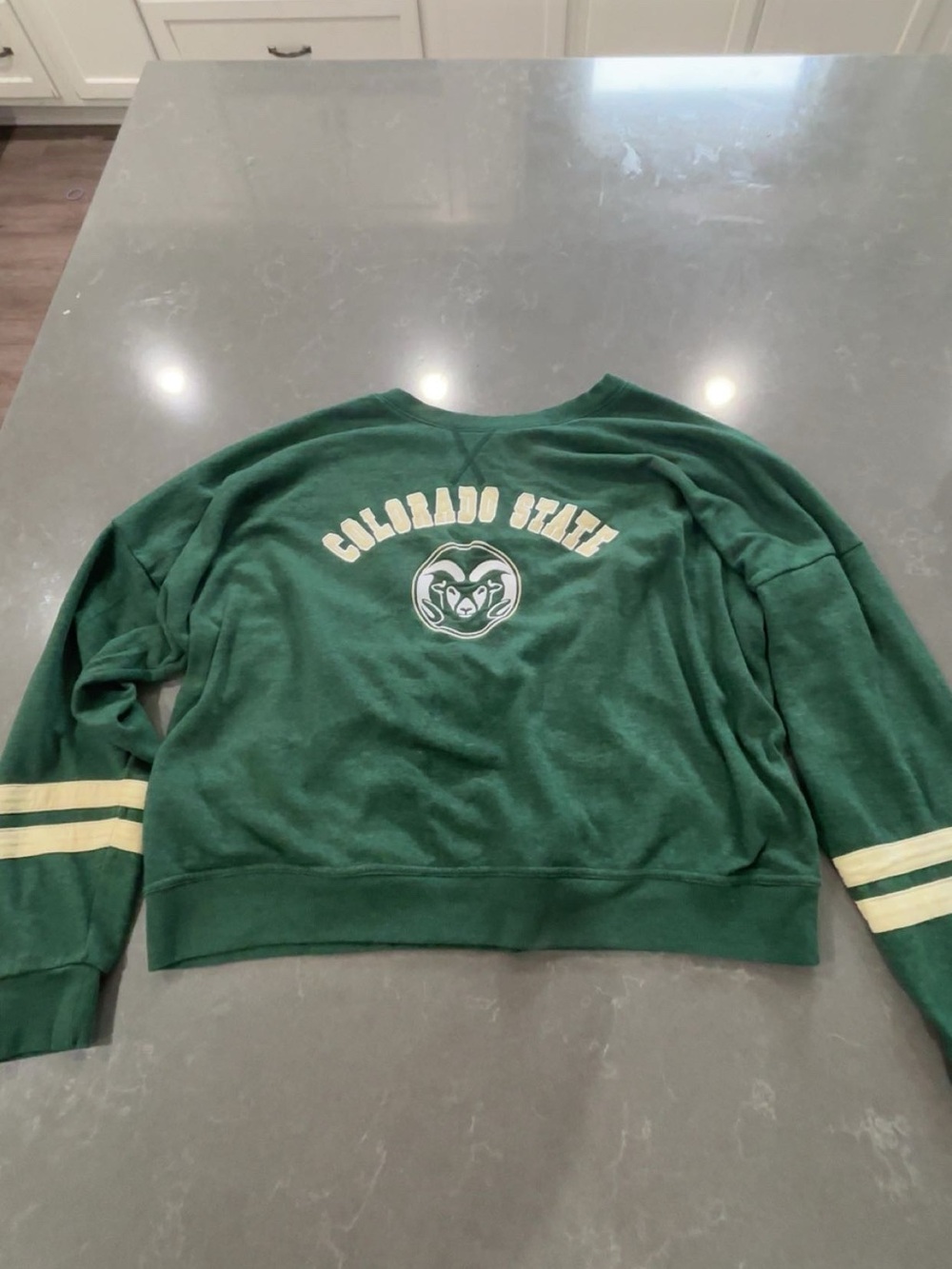 Colosseum Green Colorado State Crewneck with Cream Stripes